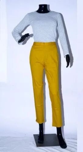 Mustard Color Ladies Cotton Lycra Pant - Narrow Fit, Casual Wear | Stretchable Fabric, Comfortable Fit, Soft Texture, Breathable, Slim Silhouette, Durable Stitching