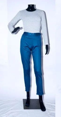 Navy Blue Ladies Cotton Lycra Pant - New Premium Quality, Narrow Fit, Stretchable Fabric, Comfortable Fit, Soft Texture, Breathable Material, Slim Silhouette, Durable Stitching, Wrinkle-Resistant, Double Pockets