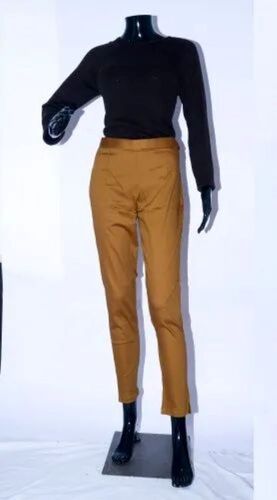Rust Color Ladies Cotton Lycra Pant - Narrow Fit, High Waistband, Slim Silhouette | Anti Pilling, Breathable, Quick Dry, Double Pockets