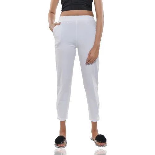 White Ladies Casual Wear Cotton Pant