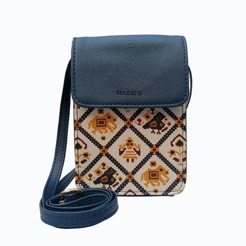 Women Mobile Bag - PU Leather, Sling Bag, Good Condition, Blue, Multicolor Printed Design, Premium Optimum Quality