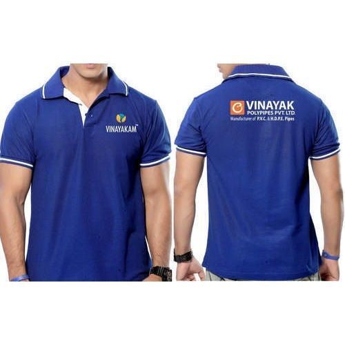 Corporate Polo T-Shirts - Cotton Material, Customized Size, Blue Color | Washable, Classic Polo Collar, Short Sleeve Style, Printed Pattern, Suitable for All Seasons