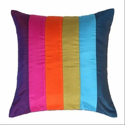 Multicolour Panel Quilted Solid Cushion Cover - 100% Polyester, 18 x 18 Inches , Hand Painted Design for Sofa Decor, Multi-Colored Elegance
