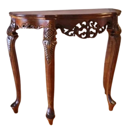 Wooden Carved Console - Teak Wood, D Shape, Antique Brown Finish | Optimum Quality, Premium Grade, Storage-Free Design