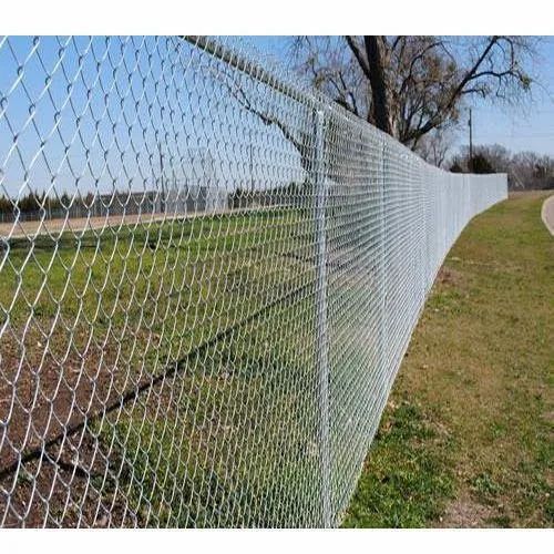 Chain Link Fence - Metal, Silver | Durable, High Strength, Corrosion Resistant, Round Hole Shape, Suitable for Commercial Usage