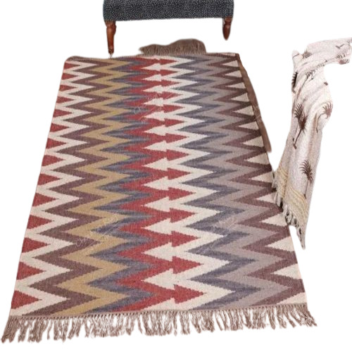 Fringes Rug - Jute Material, All Size Available, Multicolor with Abstract Design | Hand Loom Technique, Customized Shape Options