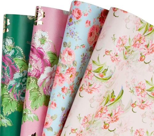 Gift Wrapping Paper - Glassine Paper, Multi-Color Matte/Glossy/Metallic Floral & Geometric Patterns | Eco-Friendly, Recyclable, Biodegradable Design