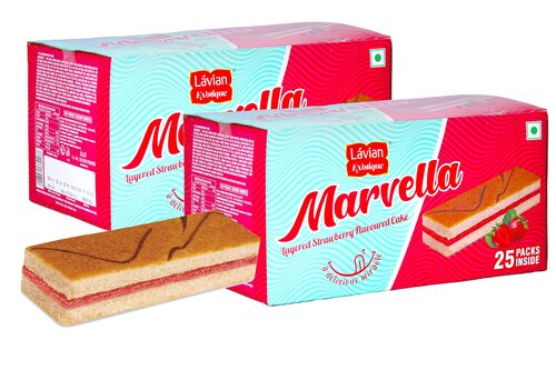 Strawberry Cake - 100% Pure Vegan-Friendly Eggless Bars , Hygienically Packed Sweet Treats in Rectangular Shape - 25 Pieces Per Pack