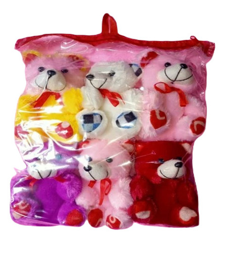 Teddy Bear Toy - Plush Material, 16 cm Size | Multicolor Microfiber Filling, Ideal for Kids Aged 0-3 Years, Set of 6 Pieces