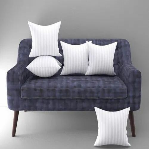White Cushion Filler - Satin Fabric, 150 Grams, Square Shape, Striped Pattern, White Color | 100% Cotton, Zipper Closure, Plain Dyed Style