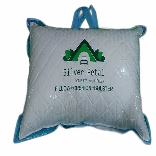 White Quilted Pillow - Cotton Material, 17x27 Inch Size, White Color, Rectangular Shape | Ideal for Back Support, Plain Cover Style, Customizable Options