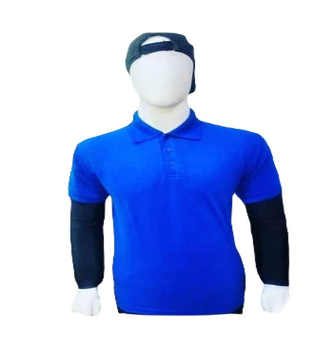 Men''s Polyester T-Shirt - Regular Fit, Attractive Pattern, Long Sleeves, Polo Collar, Blue Color, Available in Sizes S, M, L, XL, XXL