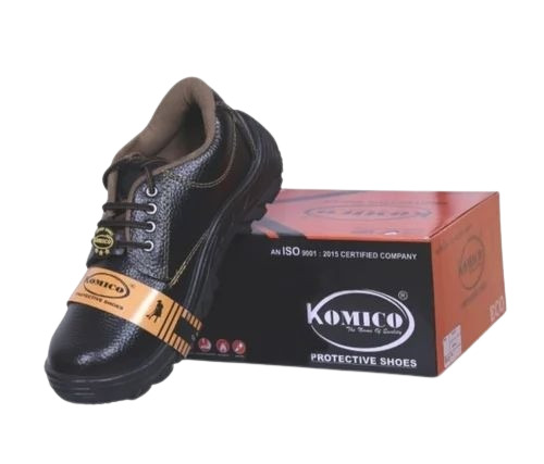 Komico Safety Shoes - Premium Leather, Size 5 to 10, Black, PVC Outsole, Lace Style, Optimized for Boys