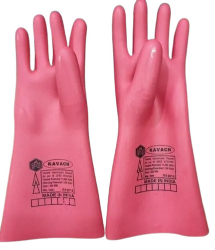Electrical Hand Gloves - Premium Quality Latex, Standard Size, Pink Color | Waterproof, Breathable, Full Finger Design
