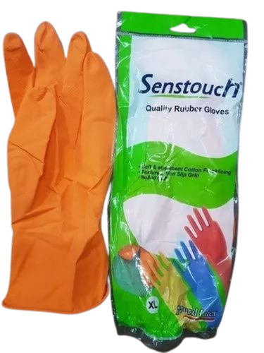 Household Rubber Gloves - Premium Quality Rubber, Standard Size, Orange Color | Full Finger Style, Waterproof, Breathable, Plain Pattern