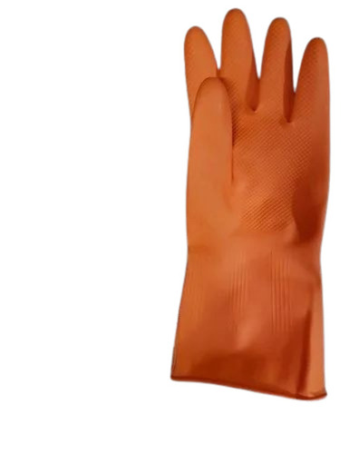 Industrial Rubber Hand Gloves - Premium Flock Lined Latex Material, Standard Size, Orange Color | Water Proof, Breathable, Full Finger Style