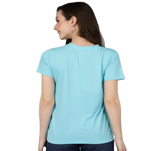 Ladies Cotton T-Shirt - Regular Fit, Attractive Sky Blue O-Neck Pattern | Short Sleeves, Available in Sizes S to XXL