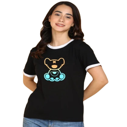 Ladies Regular Fit Cotton T-Shirt - O-Neck, Printed Attractive Pattern | Casual Wear, Short Sleeves, Available in Sizes S, M, L, XL