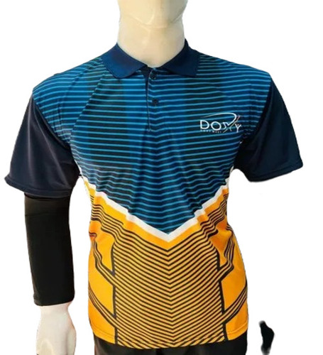 Men Printed T-Shirt - Polyester Material, Size M, Blue Color | Regular Fit, Short Sleeves, Attractive Pattern, Polo Collar