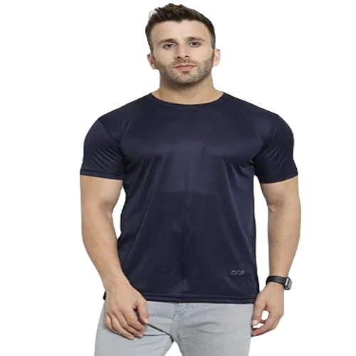 Men Polyester T-Shirt - Regular Fit, Attractive Pattern, O-Neck Collar, Short Sleeves, Adult Sizes S, M, L, XL, Blue Color