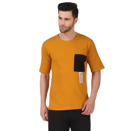 Men's Regular Fit Cotton T-Shirt - Attractive Pattern O-Neck Collar Short Sleeves Yellow Color Available in Sizes S M L XL
