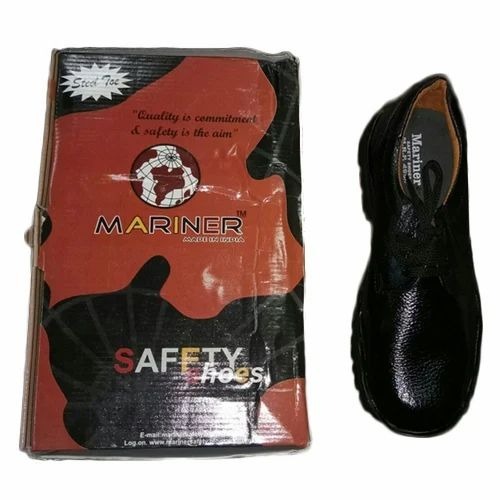 Premium Leather Steel Toe Safety Shoes - Size 7, 8, 9, 10 | Black Lace Style for Boys