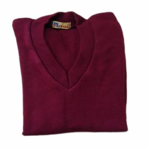 V Neck Maroon School Sweater - Cotton Blend, Size 32, Maroon Color, Full Sleeves for Winter Usage | Features: Multicolor, Crocheted Pattern, Customizable Size, Long Sleeves