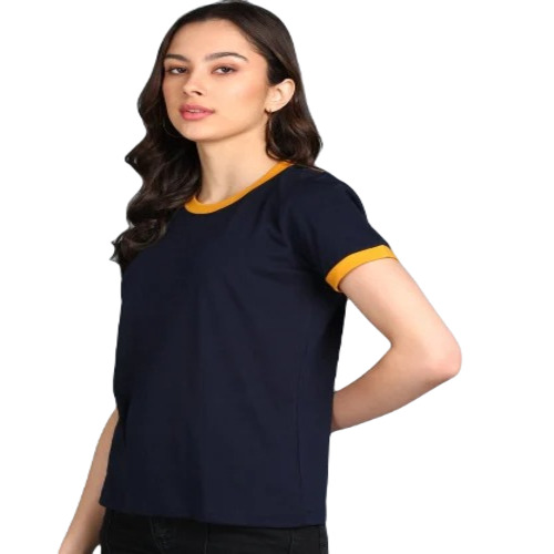 Ladies Cotton T-Shirt - Regular Fit, Attractive Pattern, Short Sleeves, O-Neck, Blue Color, Available in Sizes S, M, L, XL, XXL
