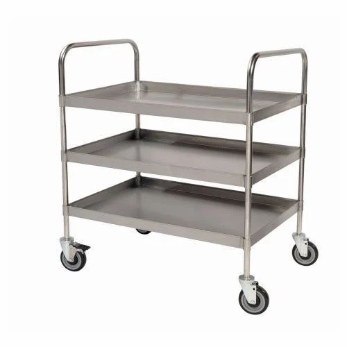 Stainless Steel Hospital Dressing Trolley - Premium Quality with Chrome Finish, 2 Shelves and 4 Portable Wheels