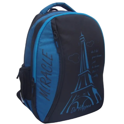 Premium Polyester School Backpack - Moisture-Proof, Zipper Top Design | Stylish Blue and Black College Bag