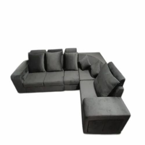 Gray 5 Seater L Shape Sofa Set - Premium Quality Wood, Fabric And Foam Materials | Modern Design, Optimized Comfort, Eco-friendly Features
