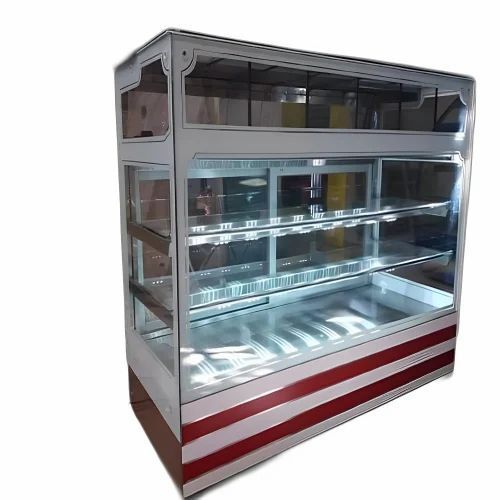 Refrigerated Bakery Display Counter - Rectangular Glass, 4 Feet Tall, 3 Shelves, 5 mm Thickness | Premium Quality, Air Cooled, Attractive Metal Design in Silver