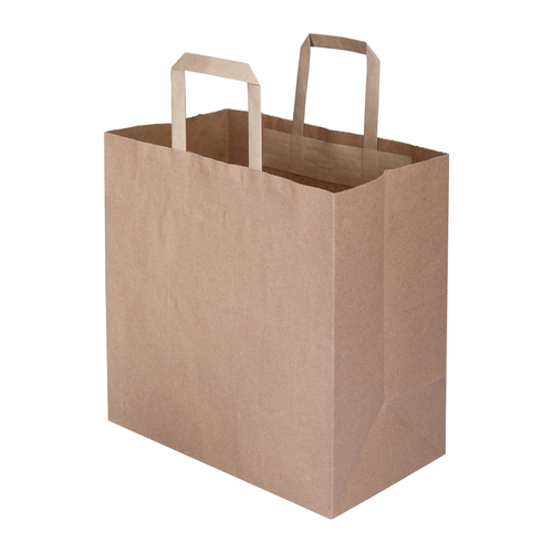 Flat Handle Paper Bags - 16x12x3.5 inches, Brown Kraft Paper | Eco-Friendly, Biodegradable, Customizable Designs, Durable Lightweight Grip, Ideal for Retail and Events