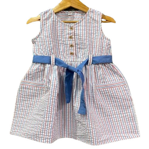 Kids Fancy Cotton Dress - Printed Multicolor, Sleeveless Modern Style | Comfortable, Anti Wrinkle, Breathable, Casual Wear