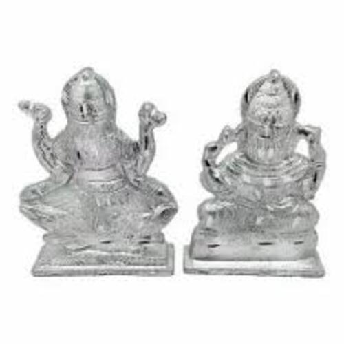 Laxmi Ganesh Statue - Silver, 7 Inches Round Design | Premium Quality, Eco-friendly Gift