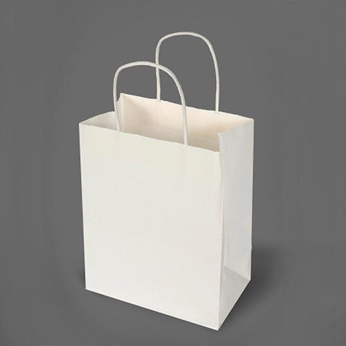 Plain White Paper Bag - Coated Paper, 16"x12"x3.5", Lightweight, Eco-friendly, Customizable, Biodegradable, Moisture Proof, Hand Length Handle