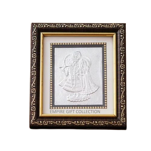 Silver Plated Radha Krishna Stand - Silver Wood Frame, 5.7x5 Inches Square Design | 100% Silver Purity, Customizable Size Option