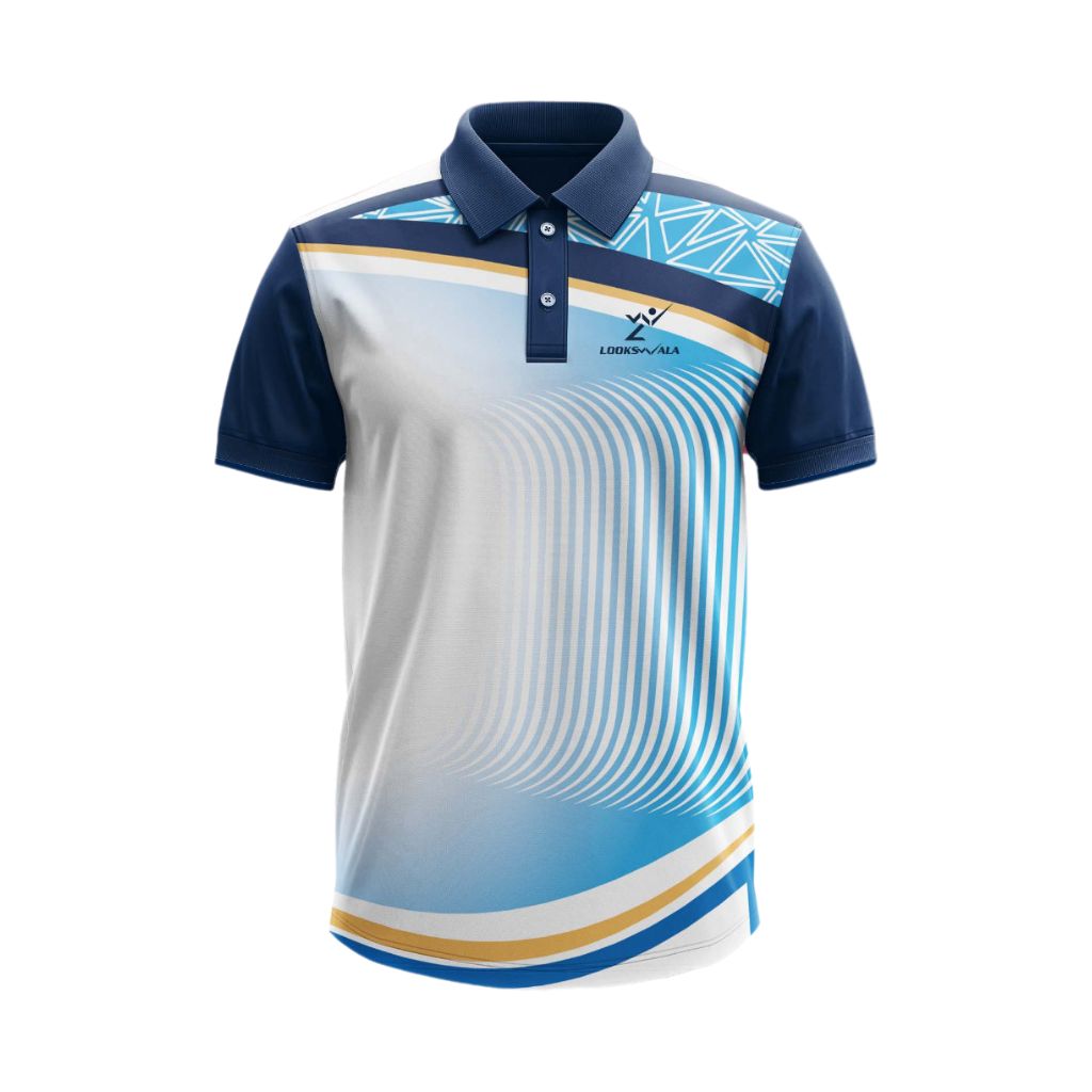 Sportswear T Shirt - Polyester Fabric, Slim Fit, Multicolor | Men''''s Half Sleeve Collared Print Top for Active Adults