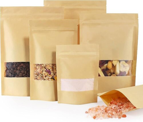 Zipper Bags - Laminated Material, Standard Size, Brown Color | Double String Design for Durable Agriculture Product Packaging
