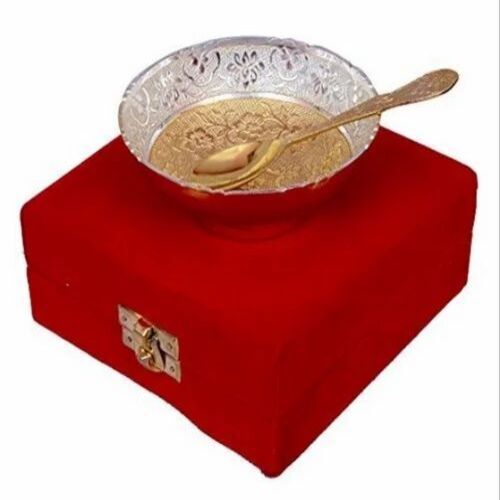 Aluminum Designer Spoon And Bowl Gift Set - 4 Inch Bowl Size, Velvet Box Packaging | Good Grade, Optimum Quality Material
