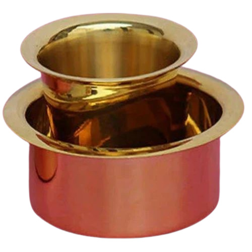 Brass Coffee Dabara Set - Garman Silver, 9x3.5 Cms & 6x6 Cms, Golden & Silver Color | Optimum Quality, Round Carwing Design, 200g Weight
