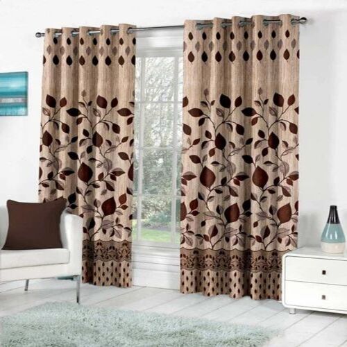 Coffee Designer Door Curtain - Polyester, Length: 215 cm, Color: Golden - Plain Style, Suitable for Home and Hotel Use, Machine Washable