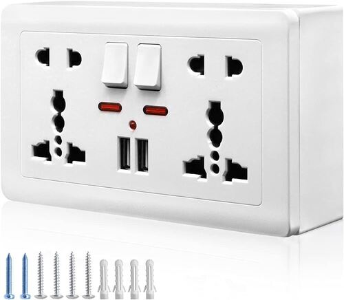 Electrical Switch Boards - Polycarbonate, Standard Size, Rectangular Shape | 2 Socket, 2 Switch, Shock Resistance, Easy to Install