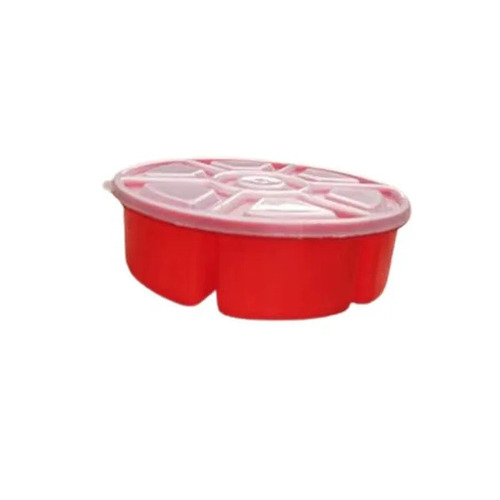 TPI Plastic Spice Storage Box - 10 Inch Round, 2kg Capacity , Durable Red and White Design