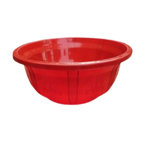 Red Plastic Bath Tub - 10 L Capacity, Round Shape | Rigid Plastic, New Condition