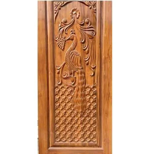 Teak Wood Entry Door - Standard Size, Brown Color | Superior Quality, Heavy-Duty, Water and Weather Resistant, Easy to Install and Operate