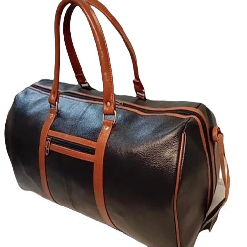 Black Leather Duffle Bag - Premium Quality, Good Condition | Optimal Design for Men, Zipper Closure, Plain Pattern