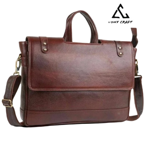 Brown Leather Laptop Bag - Premium Grade Optimum Quality | Zipper Closure Handle Bags for Men Plain Design