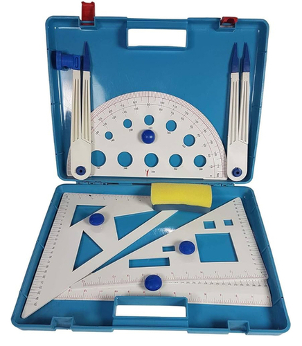 Mathematical Geometry Set - Plastic, Square Shape, Blue Color | Portable, Easy To Use, Ideal For Educational Purpose