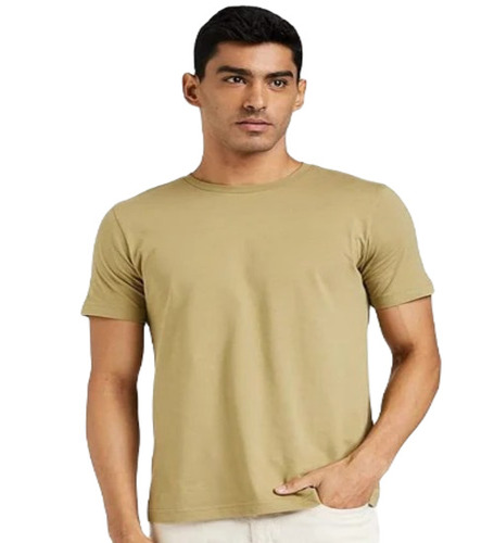 Beige Round Neck Promotional T Shirt - Cotton Fabric, Size L, O-Neck, Short Sleeves | Regular Fit, Casual Wear, Attractive Pattern Design for Men